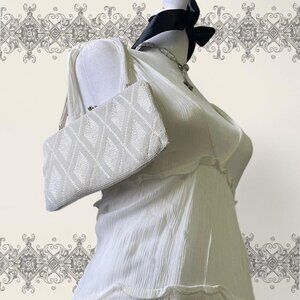 vintage bridal cream white silk beaded evening purse clutch